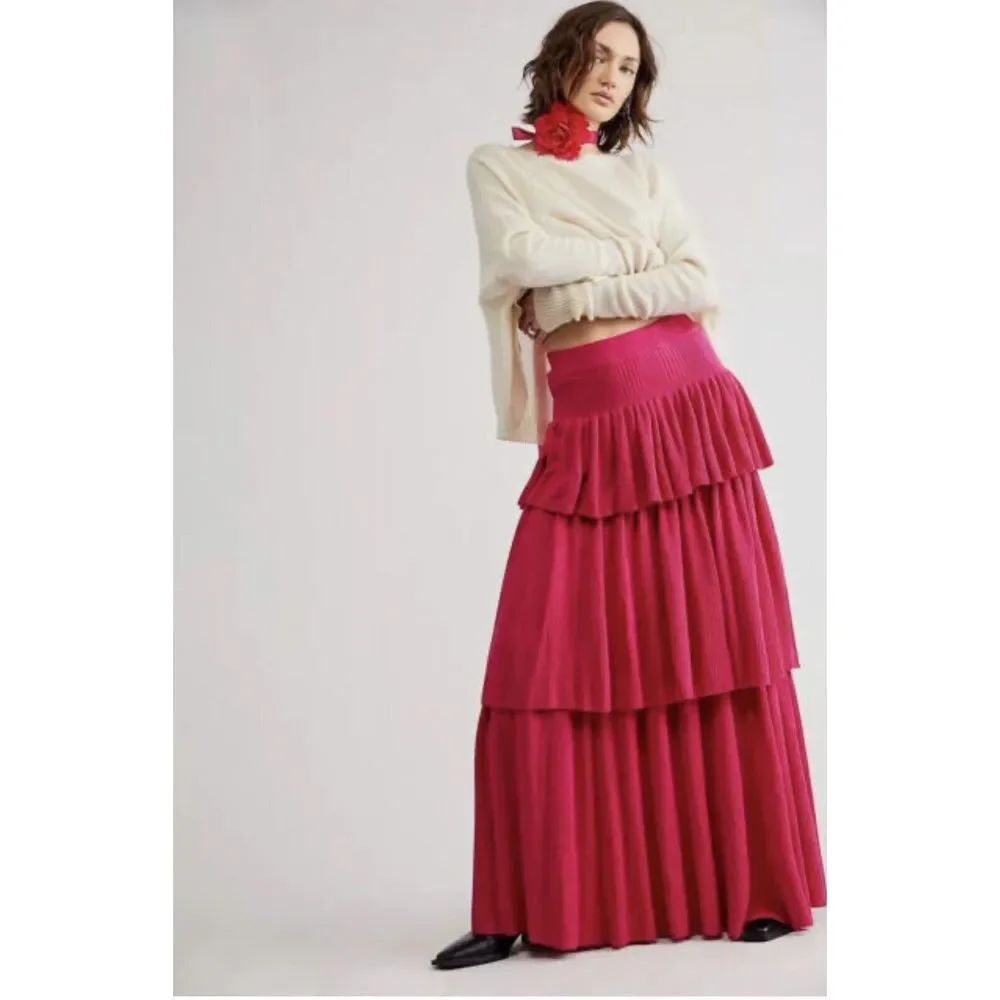 Free People Ruffle Knit Maxi Skirt